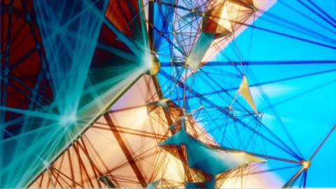 Futuristic Abstract Digital Plexus. Bright Colorful Geometry Motion Backgroun Stock Footage 338069607