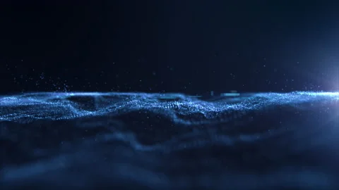 Futuristic Abstract Flowing Blue Particles Wave Stock Footage 166658028