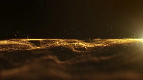 Futuristic Abstract Flowing Gold Particles Wave Stock Footage 166658031