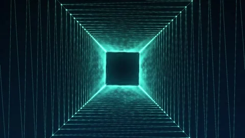 Futuristic Abstract Geometric Light Tunnel with Blue Neon Symmetry Design Art Vidéo 341926850