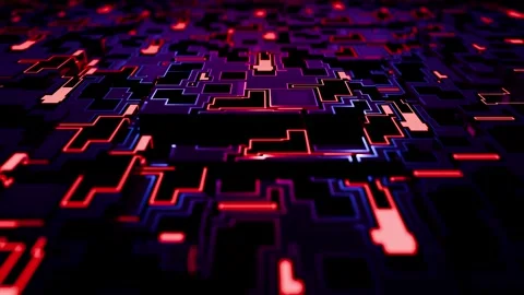 Futuristic abstract glowing circuit board surface with neon digital patterns Stock Footage 327858368
