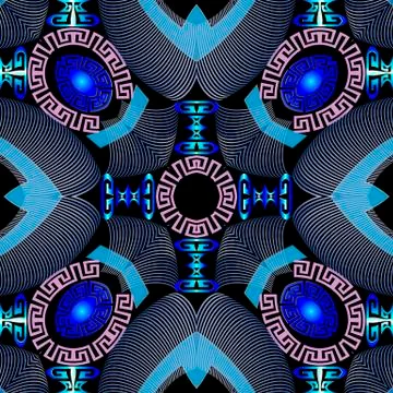 Futuristic abstract greek style vector 3d seamless pattern. Geometric ornamental Illustrazione stock