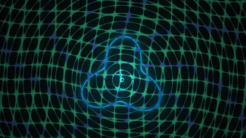 Futuristic Abstract Green Grid Warping Around Glowing Blue Fluid Shape Stock Footage 343698620