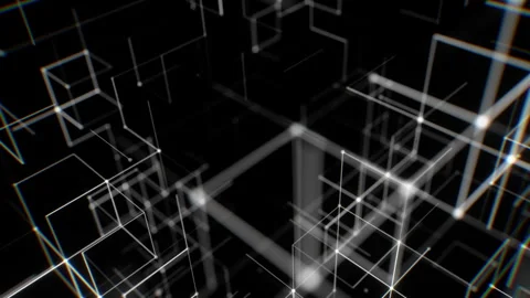 Futuristic Abstract Grid of Floating Neon Wireframe Cubes. Looped 3D renderin Stock-Footage 322915265