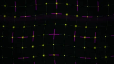 Futuristic Abstract Grid with Glowing Yellow Dots Waving Across a Black Dig.. Stock Footage 343698616