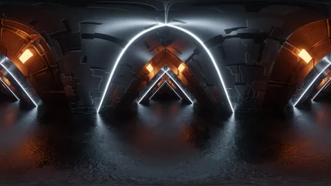 Futuristic Abstract Interior with Glowing Geometric Shapes 4k 60fps vr 360 Stock Footage 304931619