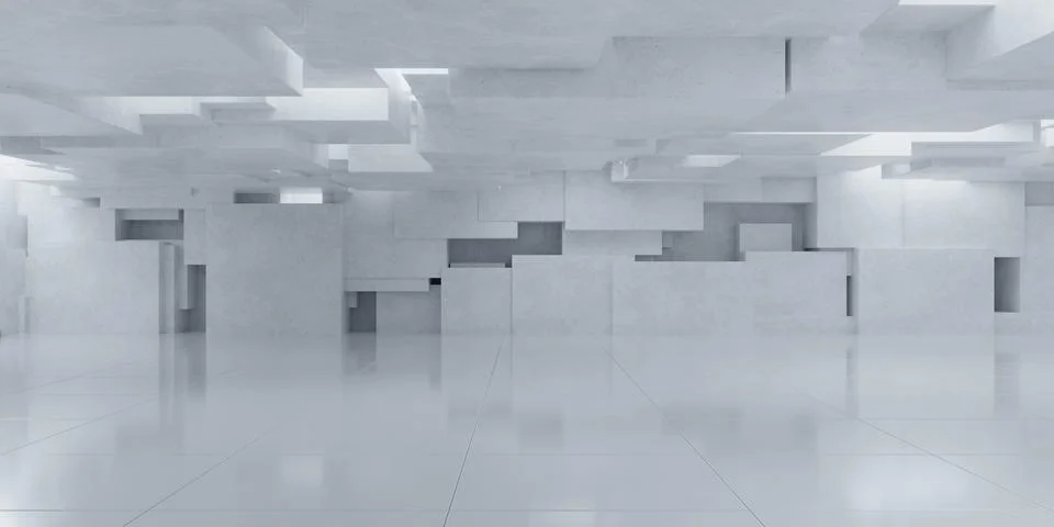 Futuristic Abstract Interior Space with Geometric Shapes Stock Illustration