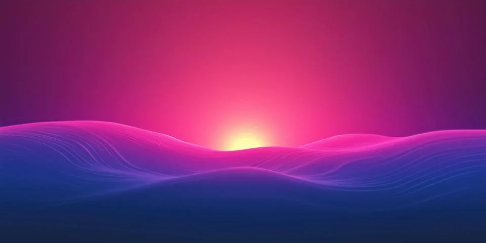 Futuristic abstract landscape with vibrant gradient colors at sunrise Stock Illustration