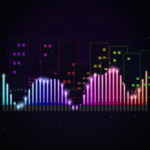 Futuristic abstract neon equalizer graph visualizing digital data flow on b.. Stock Footage 344776663