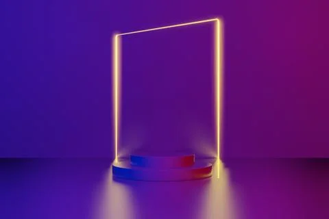 Futuristic Abstract Neon Light With Empty Space pedestal. 3D Rendering Stock Illustration