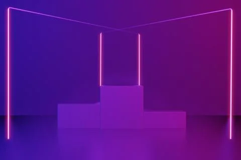 Futuristic Abstract Neon Light With Empty Space pedestal. 3D Rendering Stock Illustration