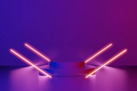 Futuristic Abstract Neon Light With Empty Space pedestal. 3D Rendering Stock-Illustration