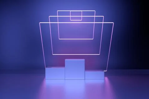 Futuristic Abstract Neon Light With Empty Space pedestal. 3D Rendering 库存插图