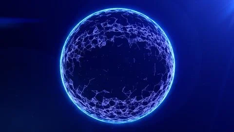 Futuristic abstract network glowing neon sphere from lines and dots in space. Stock Illustration