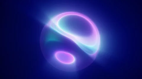 A futuristic abstract orb with electric trails spiraling outward in a glowing Stock Illustration