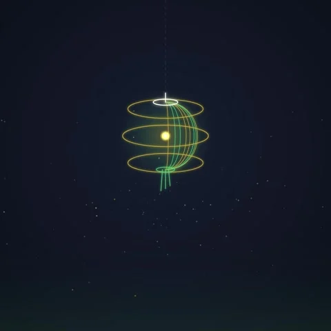 Futuristic Abstract Orb Structure with Glowing Rings in Dark Starry Sky Stock Footage 348198857