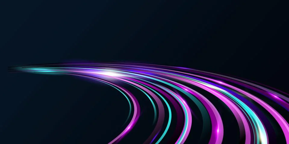 Futuristic abstract perspective flash, glowing road light strips. Light traffic Stock Illustration