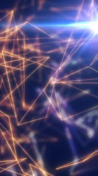 Futuristic abstract polygon network with glowing orange lines, blue-purple .. イラスト素材