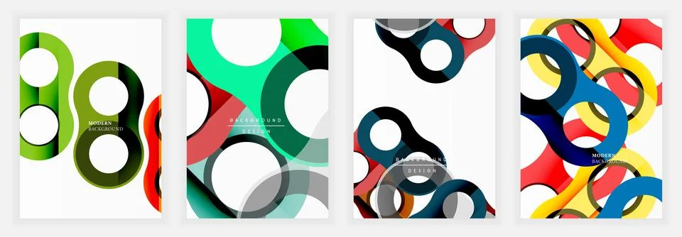 Futuristic abstract posters with interlocking circular cutouts and bold shadows, Stock Illustration