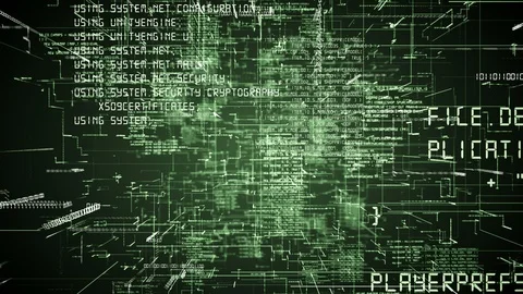 Futuristic abstract programming green code seamless flythrough. Alpha channel Stock Footage 99638515