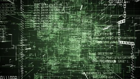 Futuristic abstract programming green code seamless flythrough Stock Illustration