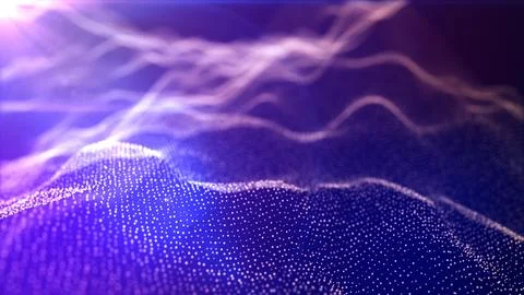 Futuristic abstract purple glowing wave lines from dots and particles of sh.. Stock Illustration
