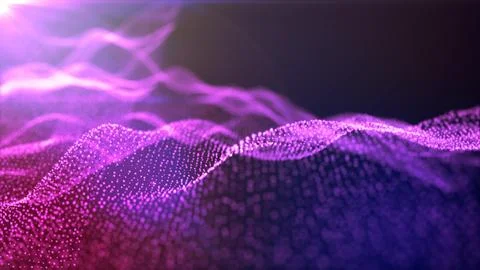 Futuristic abstract purple glowing wave lines from dots and particles of shin Stockillustratie