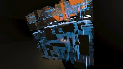 Futuristic abstract structure with glowing glass cubes technology Stock Illustration