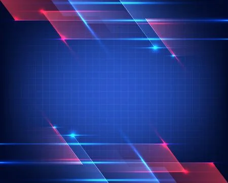 Futuristic Abstract Technology Background with Geometric Blue and Red Light.. Stock Illustration
