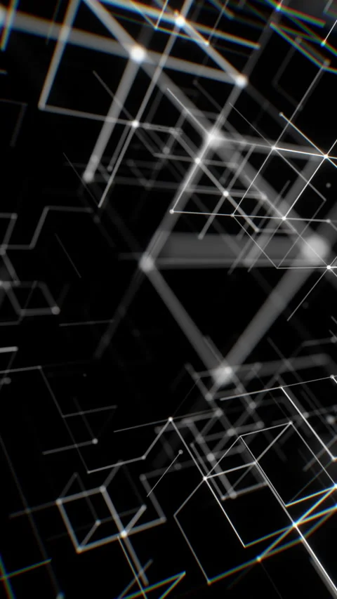 Futuristic Abstract Vertical Grid of Floating Neon Wireframe Cubes. Looped 3D 스톡 동영상 328216543