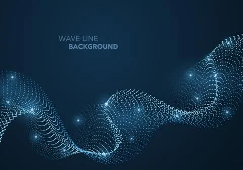 Futuristic abstract wave dot gradient line and illuminated light ball templat Stock Illustration
