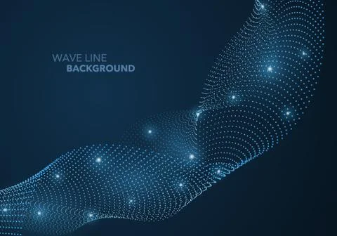 Futuristic abstract wave dot gradient line and illuminated light ball templat Stock Illustration