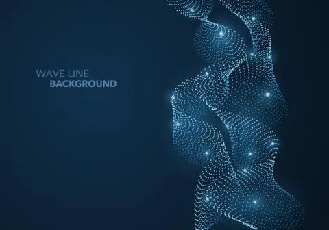 Futuristic abstract wave dot gradient line and illuminated light ball templat Stock Illustration