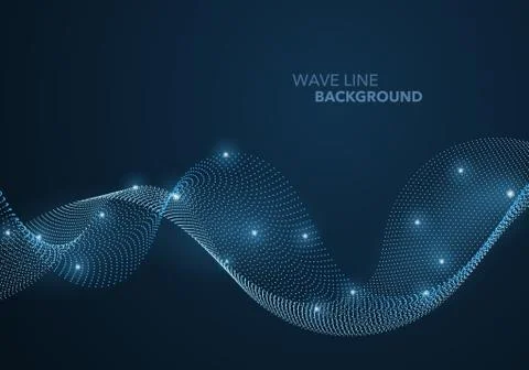Futuristic abstract wave dot gradient line and illuminated light ball templat Stock Illustration