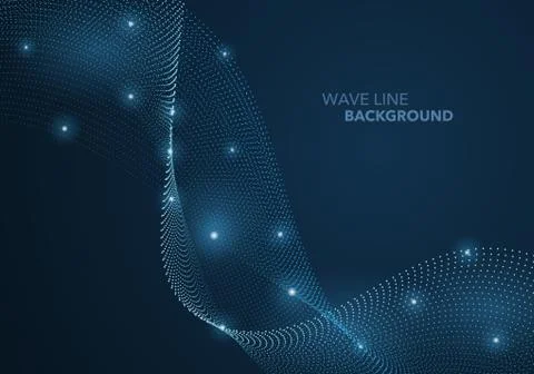 Futuristic abstract wave dot gradient line and illuminated light ball templat Stock Illustration