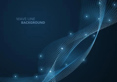 Futuristic abstract wave dot gradient line and illuminated light ball templat Stock Illustration