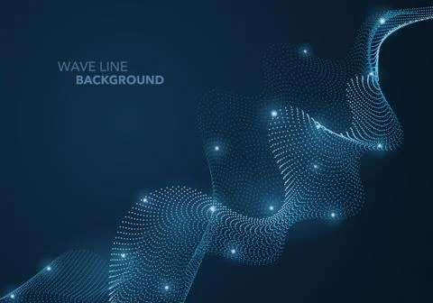 Futuristic abstract wave dot gradient line and illuminated light ball templat Stock Illustration
