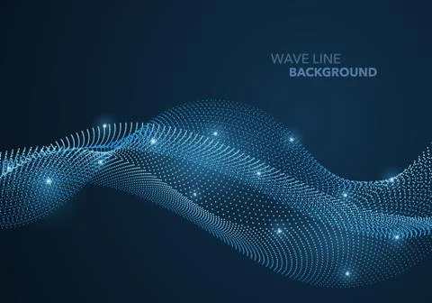 Futuristic abstract wave dot gradient line and illuminated light ball templat Stock Illustration