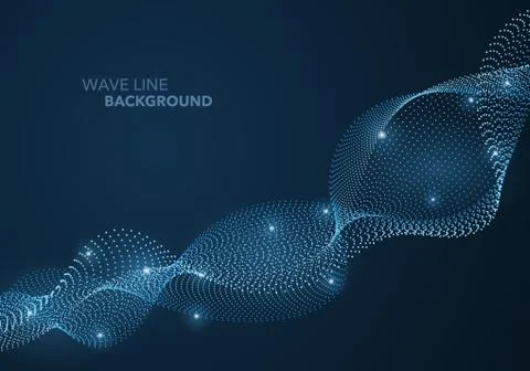 Futuristic abstract wave dot gradient line and illuminated light ball templat Stock Illustration