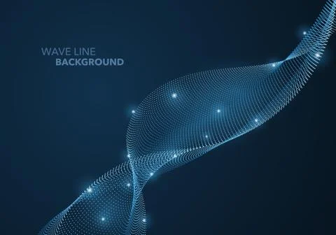 Futuristic abstract wave dot gradient line and illuminated light ball templat Stock Illustration