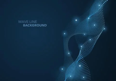 Futuristic abstract wave dot gradient line and illuminated light ball templat Stock Illustration