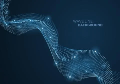 Futuristic abstract wave dot gradient line and illuminated light ball templat Stock Illustration