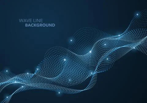 Futuristic abstract wave dot gradient line and illuminated light ball templat Stock Illustration