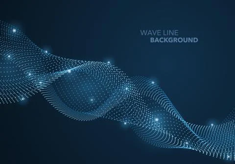 Futuristic abstract wave dot gradient line and illuminated light ball templat Stock Illustration