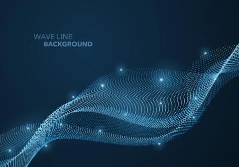 Futuristic abstract wave dot gradient line and illuminated light ball templat Stock Illustration