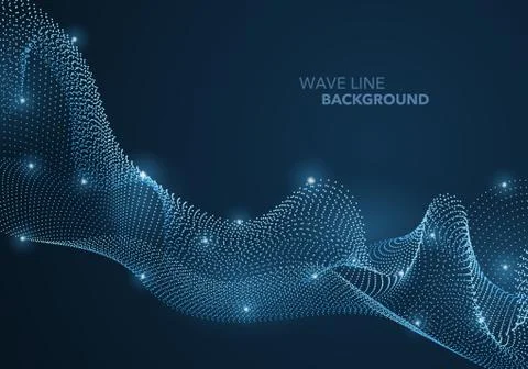 Futuristic abstract wave dot gradient line and illuminated light ball templat Stock Illustration
