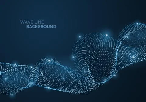 Futuristic abstract wave dot gradient line and illuminated light ball templat Stock Illustration