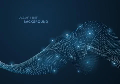 Futuristic abstract wave dot gradient line and illuminated light ball templat Stock Illustration