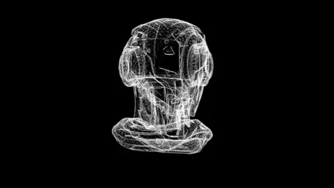 Futuristic Abstract Wireframe Skull in Minimalistic Black Background Art Stock Footage 344656516