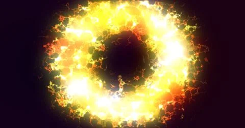 Futuristic abstract yellow fire exploding ring circle glowing radiant magical Stock Illustration